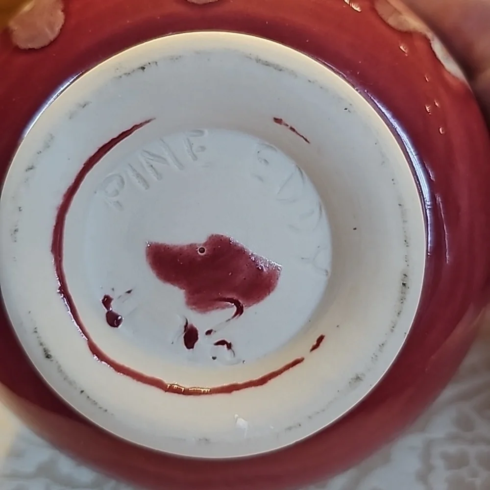 Pine Eddy Ceramic Handmade Burgundy & Cream Butter Crock/Bell